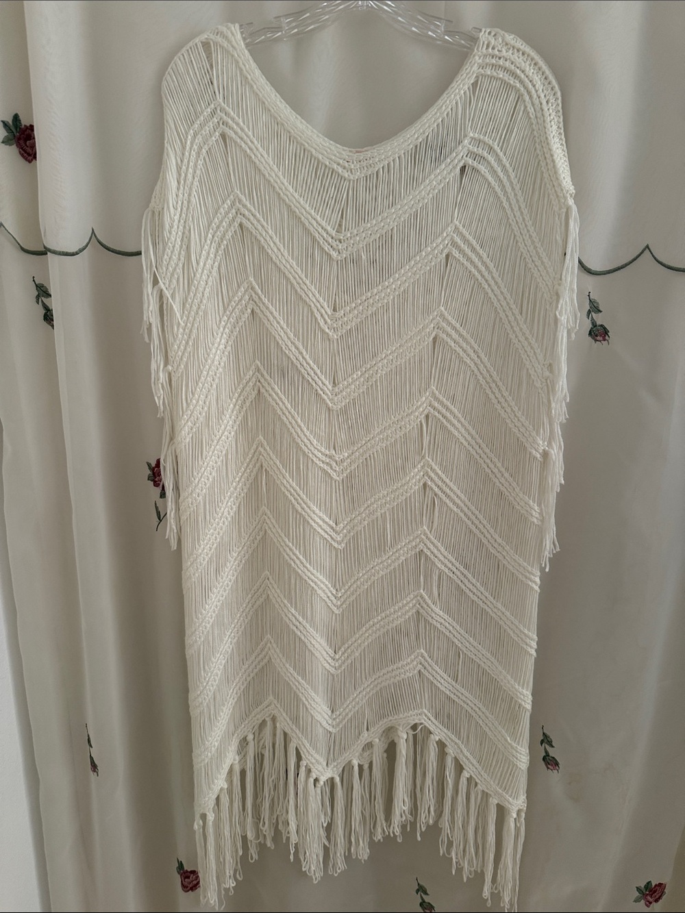 Boho Fringe Knit Cover-Up White